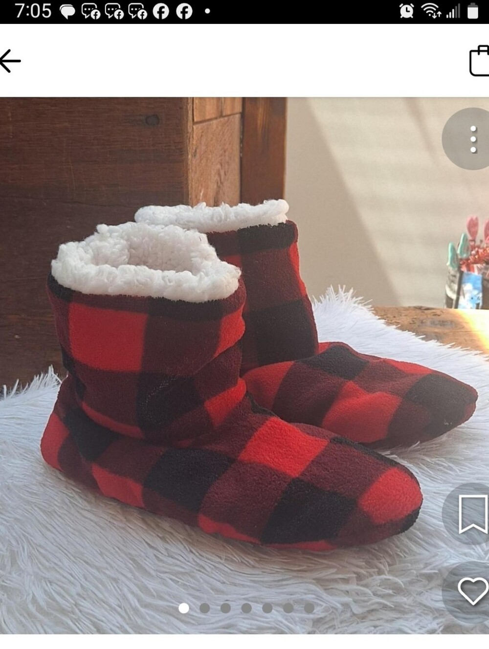 BRAND NEW PJ Couture Red and Black Checkered Slippers Holiday Booties SMALL 6/7